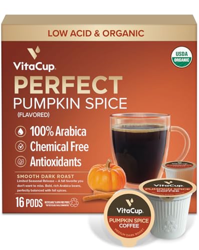 VitaCup Organic Pumpkin Spice Coffee Pods, Low Acid, Lab Tested