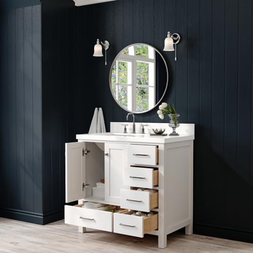 Side view of ARIEL Cambridge 37-inch vanity with white finish.