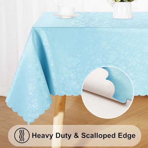 Image of Smiry Rectangle Table Cloth, Waterproof Heavy Duty Vinyl Tablecloths, Wipeable Washable Table Cover for Kitchen and Dining Room (Light Blue, 60 inch X 102 inch)