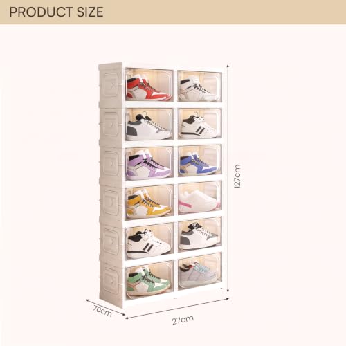 Image of House of Quirk 6-Layer 12-Box Folding Shoe Rack, Space-Saving Shoe Organizer, Foldable Plastic Shoe Cabinet for Home, Bedroom & Bathroom (White)