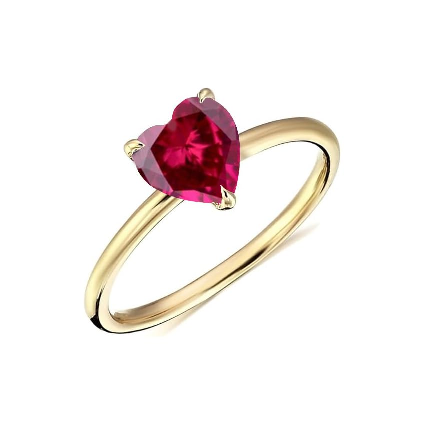 Tiny Heart Ring 14k Gold Ruby Promise Ring, Dainty Stack Ring, Bezel Gemstone Pinky Rings for Women, Delicate Birthstone Ring Gift for Her (Pink Ruby)