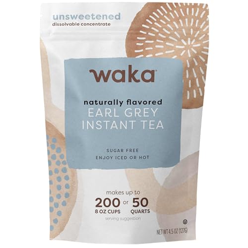 Image of Waka Instant Black Tea Mix, Earl Grey - Black Tea and Pleasant Bergamont Flavor, Unsweetened Powder for 50 Quarts or 200 Cups - Easy and Quick Hot or Iced Teas