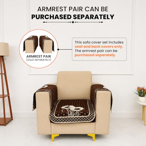 Image of Homerz Premium Chenille Fabric Sofa Cover | Soft, Durable & Dustproof | Decorative Couch Cover (Florida Coffee, 1 Seater, Only Seat Cover)