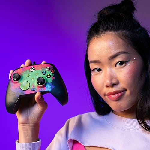 Image of PDP Gaming REMATCH GLOW Enhanced Wired Controller: Licensed Xbox Series X|S Gamepad, Xbox One, Windows PC, Mappable Back Buttons, Audio Control, Customizable Companion App: Space Dust Glow in the Dark (Renewed)