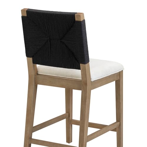 Nathan James Beacon Bohemian Boucle Bar Stool, Upholstered Bar Stool or Island Chairs for Kitchen, Seagrass Counter Height Stool with Back and Solid Wood Legs, Cream Boucle/Gray by Nathan James - Image 6