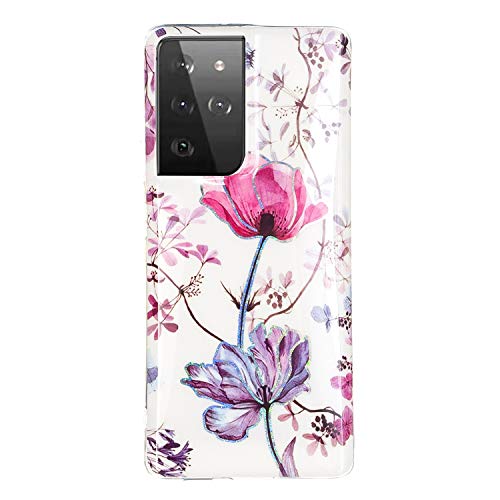 6City8Ni Coque en silicone TPU souple et résistante aux chocs pour Samsung S21 Ultra - Motif rose pailletée - Facile à transporter et confortable lors de vos déplacements
