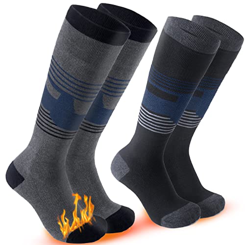 2 Pairs Ski Socks Womens Mens, Cold Weather Socks For Skiing, Snowboarding, Winter Warm Knee High Socks (02 Assorted 2 Pairs, Large) #TOP23