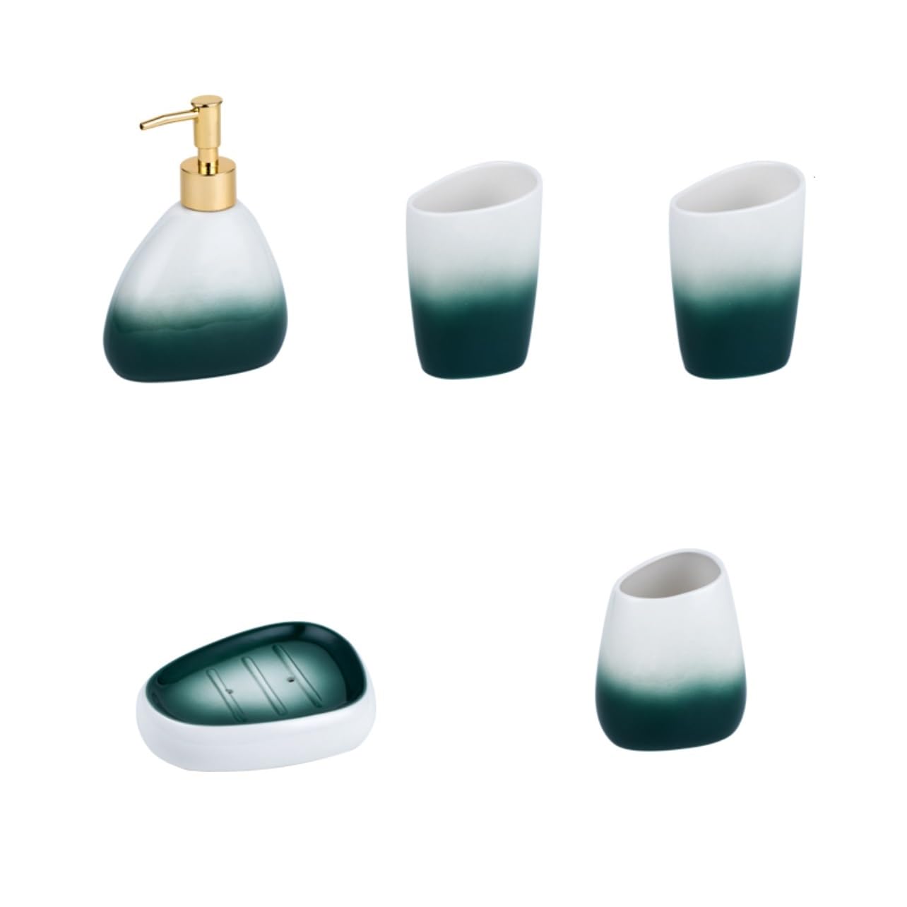 Dispenser Sapone Set Di Accessori for Il Bagno Verde Sfumato for Da 5 Pezzi Dispenser Sapone 450 Ml / 15,2 Once Bottiglia Con Pompa for Lozione In Ceramica Retrò Per Bagno Cucina(5 Piece Set)