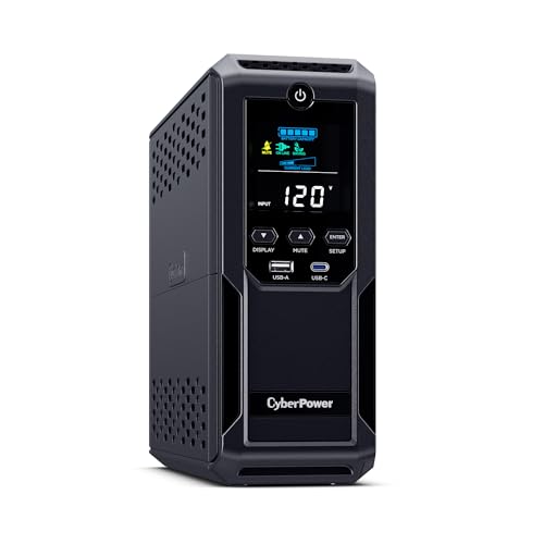 CyberPower BRG1500AVRLCD2 Intelligent LCD UPS Battery Backup and Surge Protector, 1500VA/900W, 12 Outlets 2 USB Ports, AVR, Mini-Tower, UL Certified, 5-Year Warranty