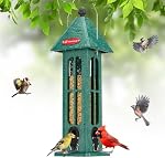 Kingsyard Rainproof Bird Feeder for Outdoor Hanging - Recycled Plastic Wild Bird Feeder with 4 Metal Ports, Garden Yard Decorations for Cardinals Finches | Rustproof Metal Feeding Ports, Outdoor Hanging, Garden Yard Decoration for Bluebird Cardinal,