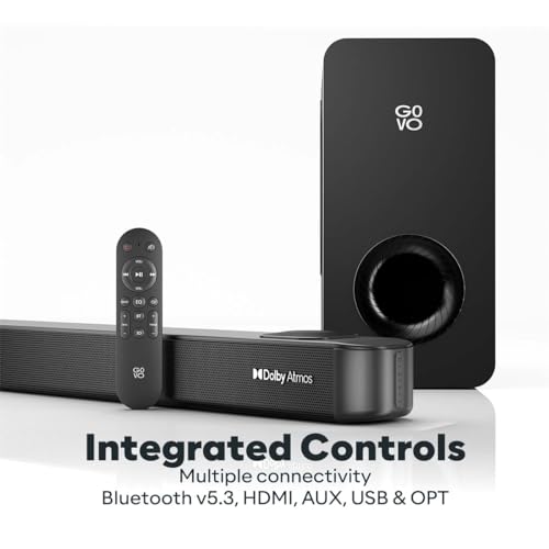 Image of GOVO GOSURROUND 975 | 4.1 (2.1.2) Channel, 400W Soundbar with True Dolby Atmos, 6.5 inch subwoofer, Opt, AUX, USB & Bluetooth, 3 Equalizer Modes, Stylish Remote & LED Display (Platinum Black)