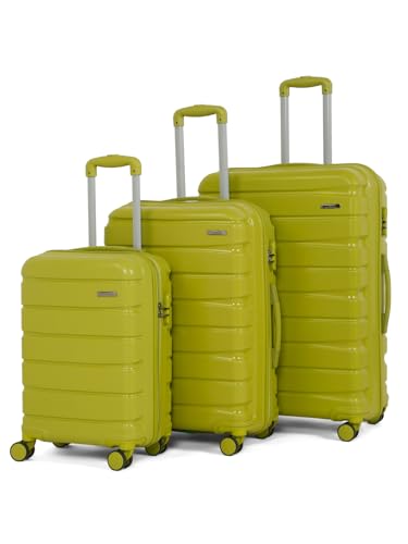 Image of Teakwood MA Trolley Bag, Hard with Zipper Closure, Adjustable Push Button & Cross Side Strap, Number Lock System 360 Degree (Lime Green, Set of 3)