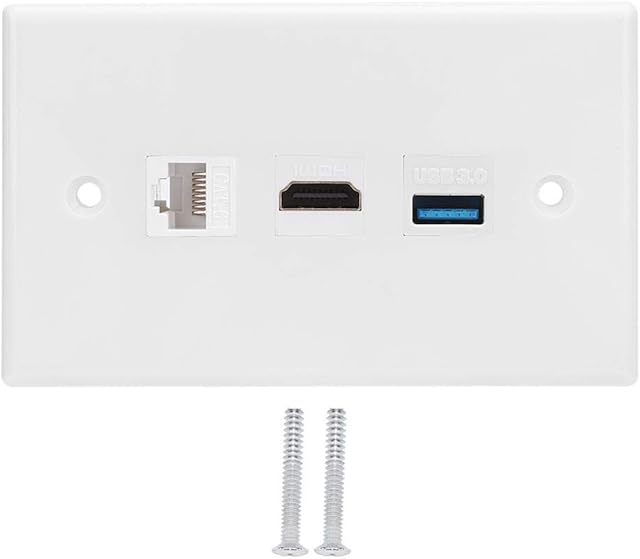 Ladieshow Hdmi Wall Plate Abs Hdmi Usb Socket, Household Cat6 + Hdmi + Usb 3.0 Hdmi Wall Socket Interface Socket Panel Clip-on Wall Plate Panel, Hdmi Socket Wall Plate For Projectors, Home Theater
