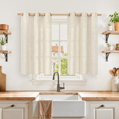 YoungsTex Linen Kitchen Window Curtains 40 Inch Length 2 Panels