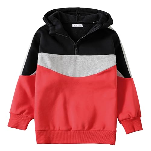 Boys' Long Sleeve Half Zip Hooded Sweatshirt Soft Pullovers Fluffy Brushed Fall Winter Hoodie for Boys 1-9 Years