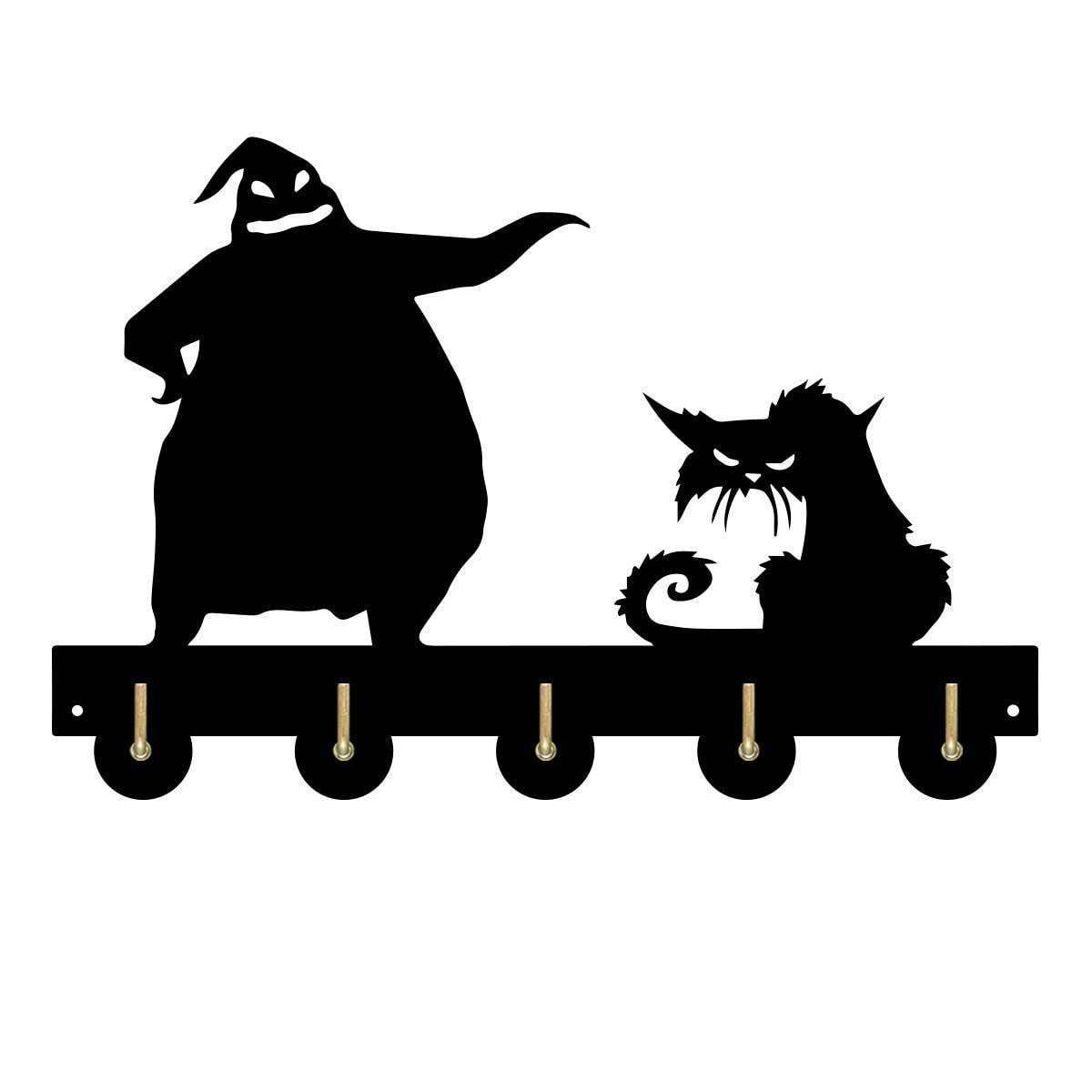 Crochets muraux en bois pour ranger vos clés et sacs dans une entrée style Halloween