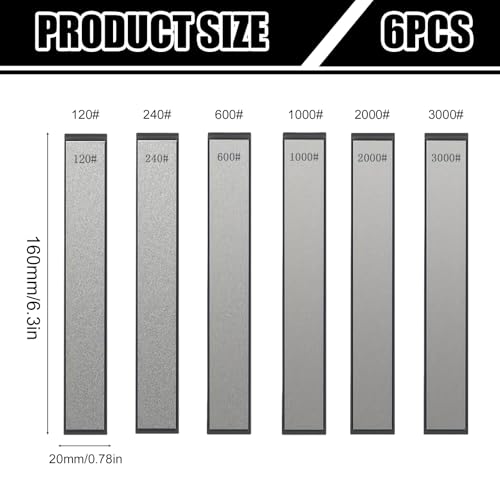 PRITOK 6 Stück Diamant Schleifstein: Tragbar, Diamant Schärfstein, Set mit Basis Diamant Schärfblock, Messerschärfer Stein für Küche, Haushalt, Outdoor Scheren 120, 240, 600, 1000, 2000, 3000#