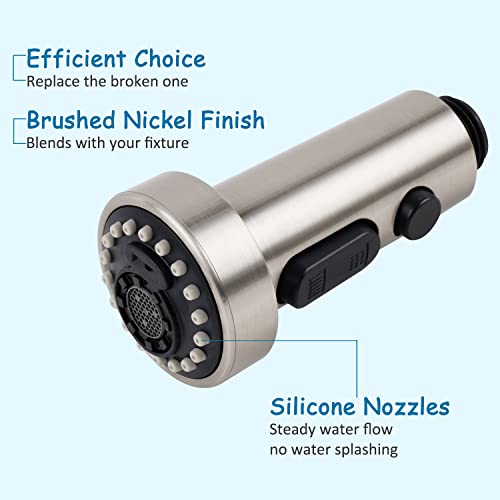 Pull Down Kitchen Faucet Spray Head, 3 Function Kitchen Sink Sprayer Replacement Nozzle, 10 Adapters Compatible With Moen Delta Faucet, Kitchen Sink Faucet Replacement Parts, Brushed Nickel #TOP2