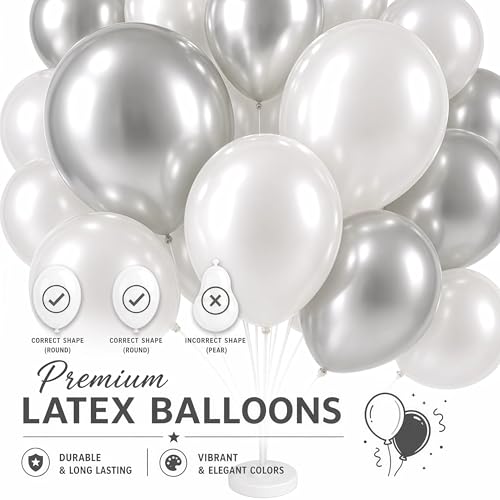 Image of Balloon Column Kit for Floor-Balloon Columns with Stand, Base and Pole,Balloon Tower Backdrop Decoration for Wedding, Baby Shower, Birthday Party, or Bachelorette Parties (Silver White)