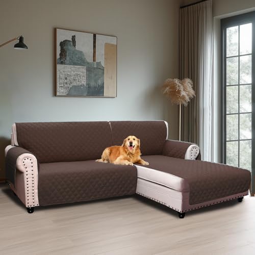 BellaHills Sofabezug L Form 2 Sitzer (205cm), Couch Überzug L Form Mit Armlehne, Ecksofa Bezug Rechts Für Hund Katze, Sofa Überzug Eckcouch rutschfest Sofa Auflage für Wohnzimmer, Braun
