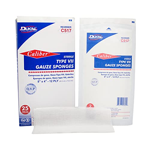 Dukal Gauze Sponge, Type VII, Sterile, 12-Ply Premium, 8" x 4" (Pack de 1000)