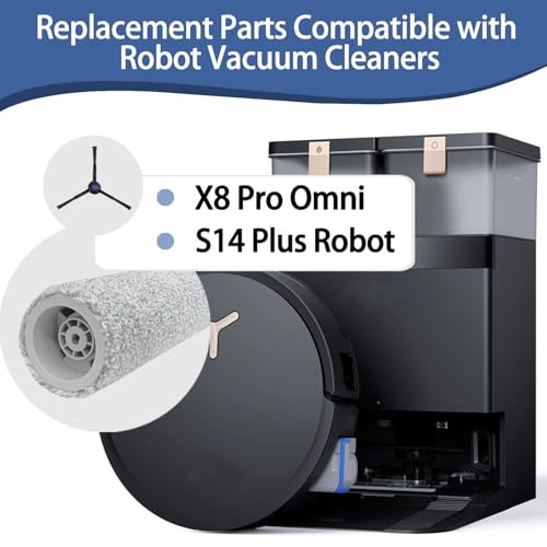 Replacement Accessories kit Compatible with Ecovacs X8 Pro Omni/Yeedi S14 Plus Vacuum Cleaner Robot Parts 1 Main Brush 2 Side Brushes 2 HEPA Filters 2 Roller Mop Cloth 3 Dust Bags
