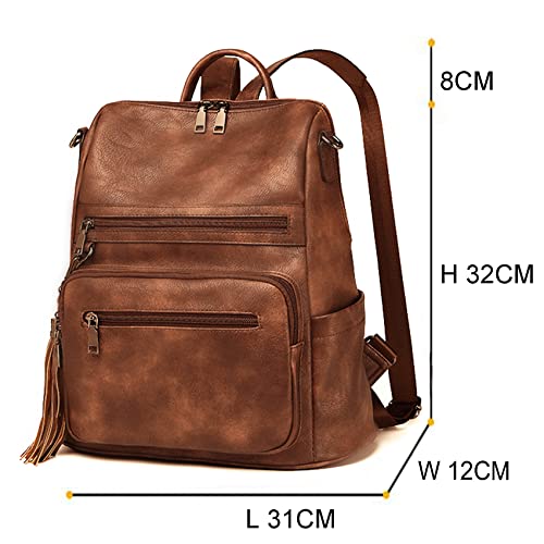 ECOTISH Damen-Rucksack veganem Leder Groß Stylisch Frauen Designer Schultertasche Reiserucksack mit Quaste Cityrucksack Rucksacktasche (02Braun)