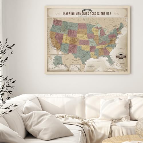 Image of DECORARTS - Vintage Soft Pastel USA Map Canvas Wall Art, United States Maps for Wall Decor, Hand-Stretched Giclee Print, Living Room Dining Office Home Decor, Ready to Hang,Handcrafted in USA,30x24''