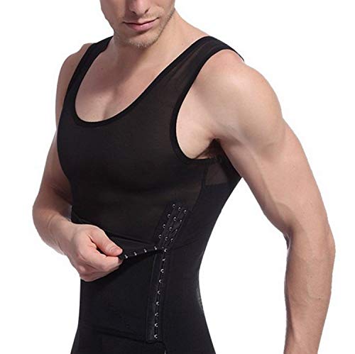 Showbellia® Men Shapewear Tummy Stomach Control Girdle Vest Waist Trimmers Corset Compression Slimming Abdomen Tank Tops Hook & Eye Closure, Black, One Size Fits Waist 34-44