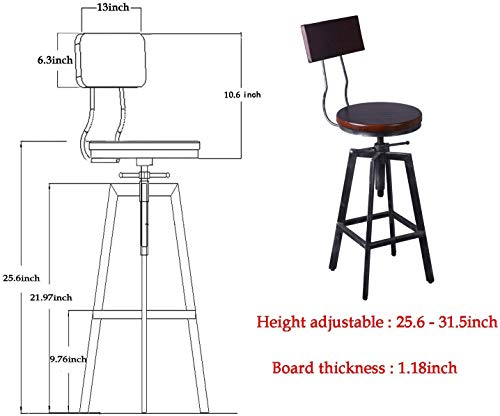 Gwarez Set Of 2 Bar Stools, 25.6-31.5Inch Adjustable Height Swivel Counter Height Bar Chair, Retro Finish Industrial Style Wood Barstools With Backrest, Walnut Color… #TOP1