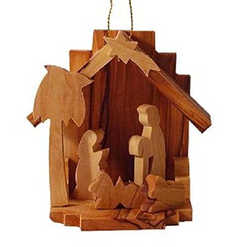 Hand Carved Olive Wood Nativity Christmas Ornament from Bethlehem
