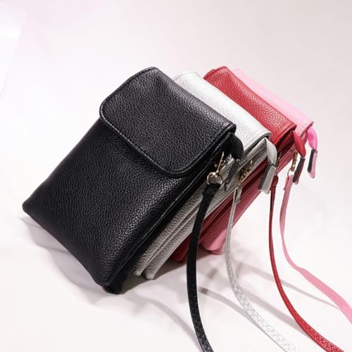 Black PU Leather Phone Bag Small Crossbody Shoulder Bag Mobile Phone Pouch 4 Layer Wallet Purse Adjustable Strap Handbag for Women Girls4