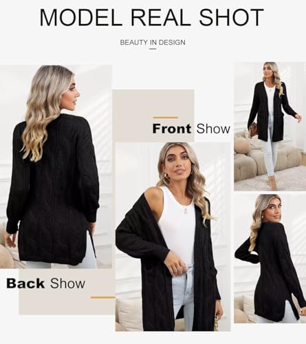 Image of SHEWIN Womens Open Front Long Sleeve Oversized Cardigan Sweaters Knit Coats with Pockrts