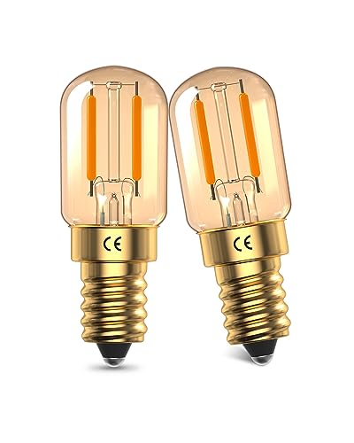DoRight Bombillas LED E14 Ámbar Retro, 1W Bombillas LED, Blancas Suaves y Cálidas 2200K, Bombillas SES de Tornillo Pequeño, Bombillas de Vidrio Tubulares, 10W-15W Equivalentes, 2 Ppaquetes