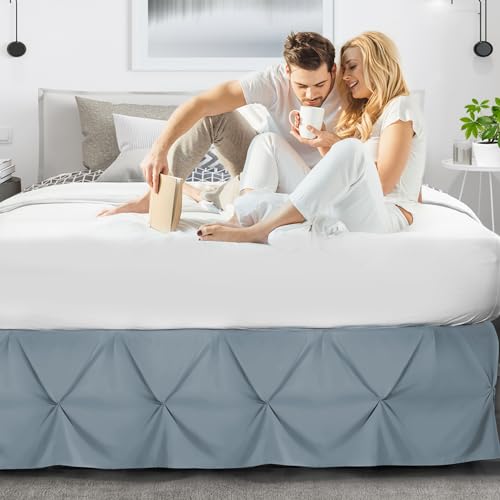 Image of Nestl Stone Blue Bed Skirt Full Size, Pinch Pleat Full Bed Skirt, 14 inch Inch Drop Full Bedskirt, Hotel Quality Stone Blue Bed Skirts, Premium Microfiber Bedskirt for Full Bed, Stone Blue Full Bed Skirt