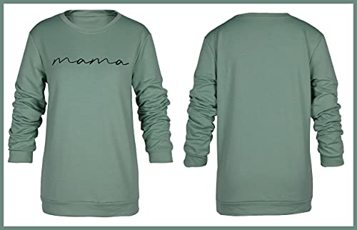 Image of Womens Crewneck Sweatshirt Mama Letter Print Long Sleeve Loose Fashion Pullover Top
