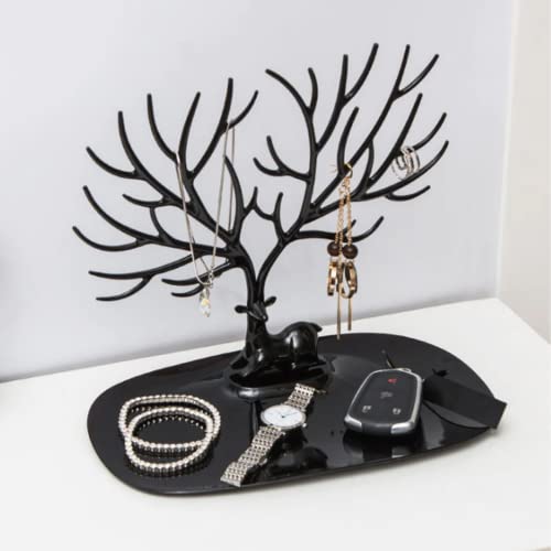 Image of Oblivion Plastic Deer /Antlers Jewelry Holder Deer Tree | Creative Sika Deer Tree Tray Display Stand Holder (Black)