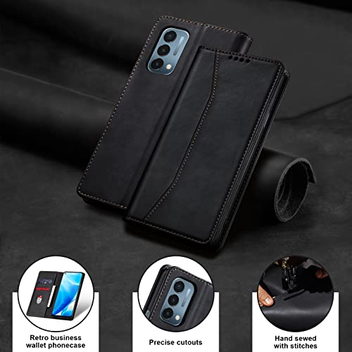 Image of Jasonyu Flip Wallet Case for OnePlus Nord N200 5G,Leather Magnetic Folio Cover with Card Holder,Kickstand - TPU Shockproof Durable Protective Phone Case,Black