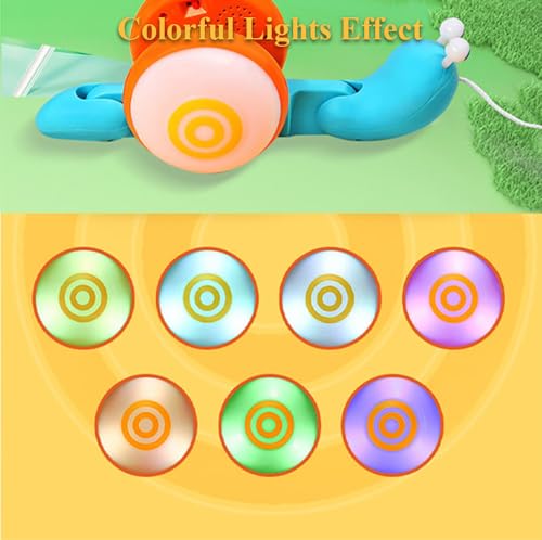 Image of Pull String Crawling Snail, Funny Wriggly Snail Toddlers Walking-Learning Toy Pull and Push Baby Toy with Lights Effect (Blue-Orange)