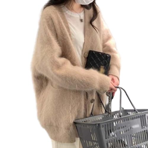 レディース 秋冬 カーディガン Vネック 長袖 シャギーカーディガン ふわふわ カーデ アウター もこもこ ドロップショルダー トップス ニット セーター モヘア 無地 カジュアル 大きいサイズ シャギーニットのサムネイル