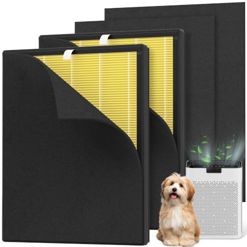 Image of 2 Packs KJ190L Pet Care Replacement Filter Compatible with MOOKA KJ190L and KJ190H Air Purifi-er, 3 Stage Filtration for Pollen Pets Hair Dander Odor, 2 Main Filters and 2 Washable Pre-Filters,Yellow