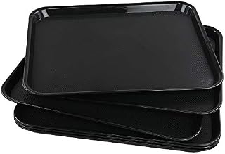 Annkky Plastic Food Trays for Serving, Set of 6 Black Restaurant Trays