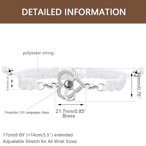 Image of 100 Languages I Love You Bracelet Necklace Heart Projection Bracelets Adjustable Braided Rope Friendship Love Gifts for Mom Best Friends