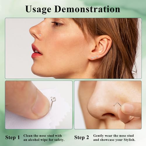 Aisoso Nose Rings, Titanium Steel Nose Piercings Stud Jewelry for Women Men Cubic Zirconia Imitation Diamond4
