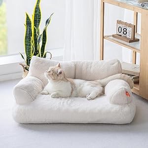   Pet-Bed-for-Medium-Small-Cats-and-Dogs-Washable-Puppy-Sleeping-Bed-Cat-Couch-Pet-Sofa-Bed-Soft-Calming-Cat-Sofa-Beds-for-Indoor-Cats-Anti-Slip-Bottom-White