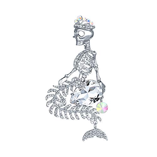 Image of EVER FAITH Women's Austrian Crystal Halloween Mermaid Skull Crown Teardrop Brooch