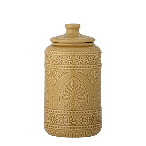 Bloomingville Susie Vaso Con Coperchio In Ceramica Gialla, 10x10 Cm, 400 Ml, Lavabile In Lavastoviglie