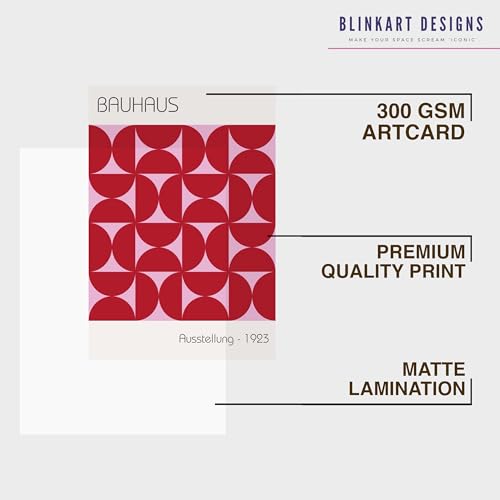 Image of BLINKART Vintage Bauhaus Retro Geometric Aesthetic Poster Gallery | Colorful Wrap Framed For Home Office Studio Living Room Modern Art Studio Decoration Abstract Shapes | (d82) | 13x10 Inch