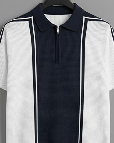 AUSK Men's Beige Polo Neck T-Shirt Navy Blue&White_A59 - Image 5