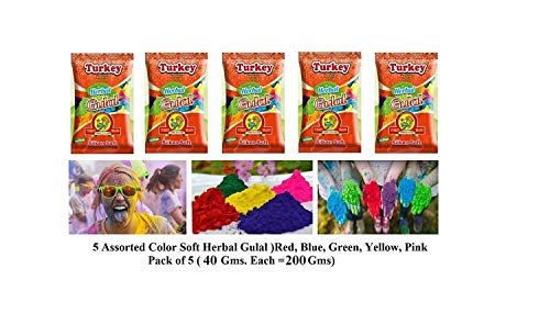 Image of HeeMo Turkey Herbal Holi Color Powder Gulal, Skin-Safe and Non-Toxic (5 Assorted Colours) - Pack of 5 of 40 gm Each